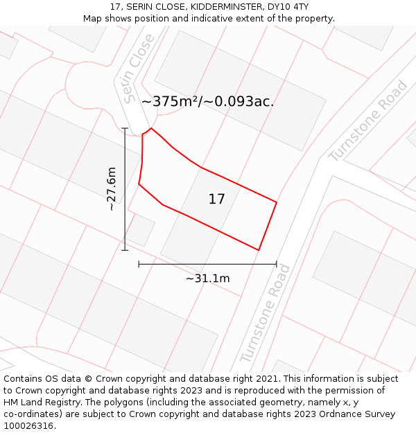 17, SERIN CLOSE, KIDDERMINSTER, DY10 4TY: Plot and title map