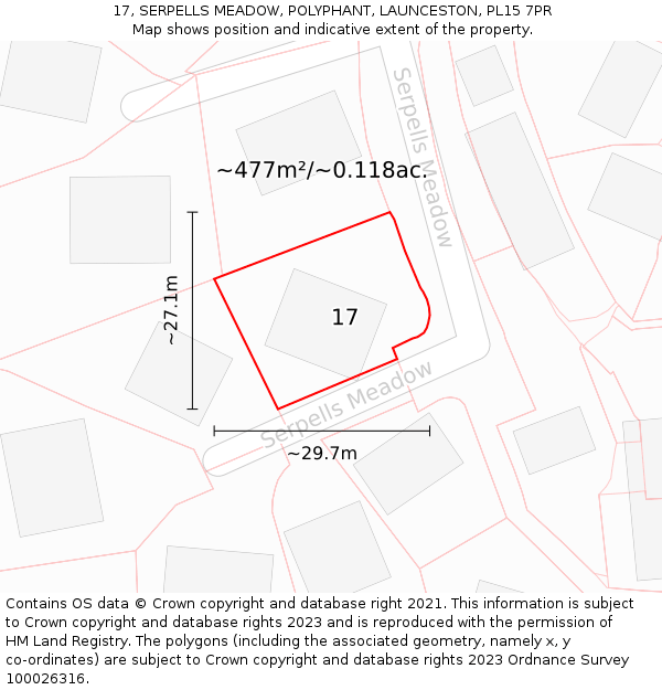 17, SERPELLS MEADOW, POLYPHANT, LAUNCESTON, PL15 7PR: Plot and title map