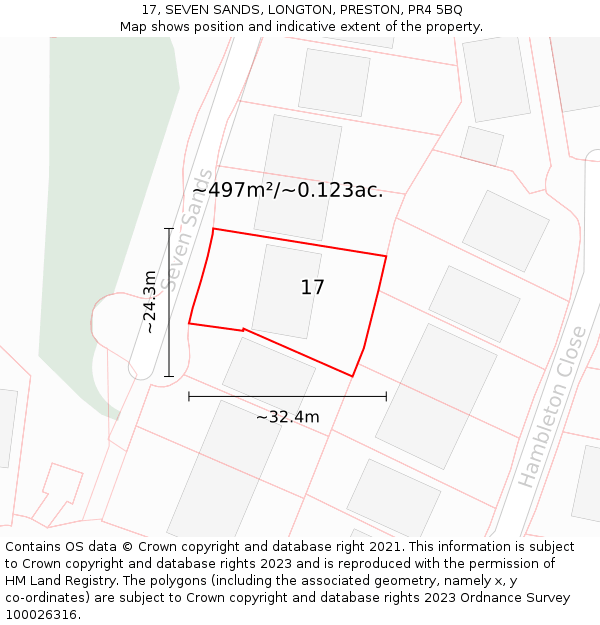 17, SEVEN SANDS, LONGTON, PRESTON, PR4 5BQ: Plot and title map