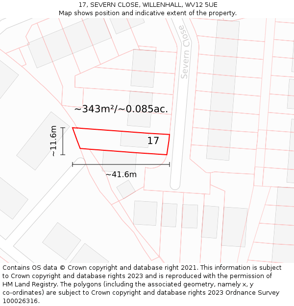 17, SEVERN CLOSE, WILLENHALL, WV12 5UE: Plot and title map