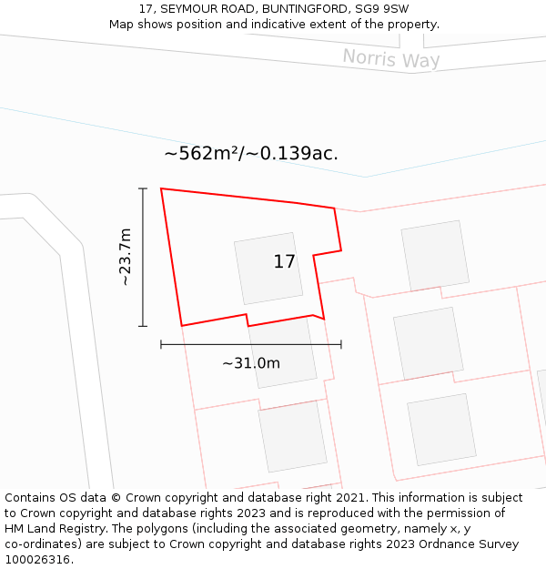 17, SEYMOUR ROAD, BUNTINGFORD, SG9 9SW: Plot and title map