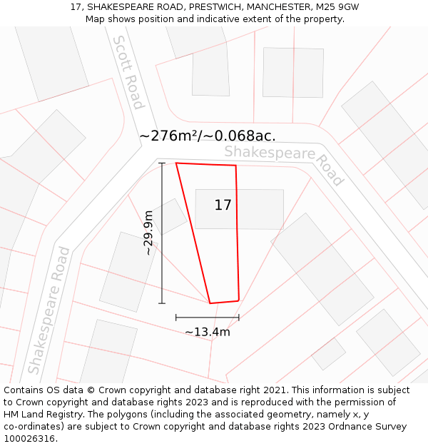 17, SHAKESPEARE ROAD, PRESTWICH, MANCHESTER, M25 9GW: Plot and title map