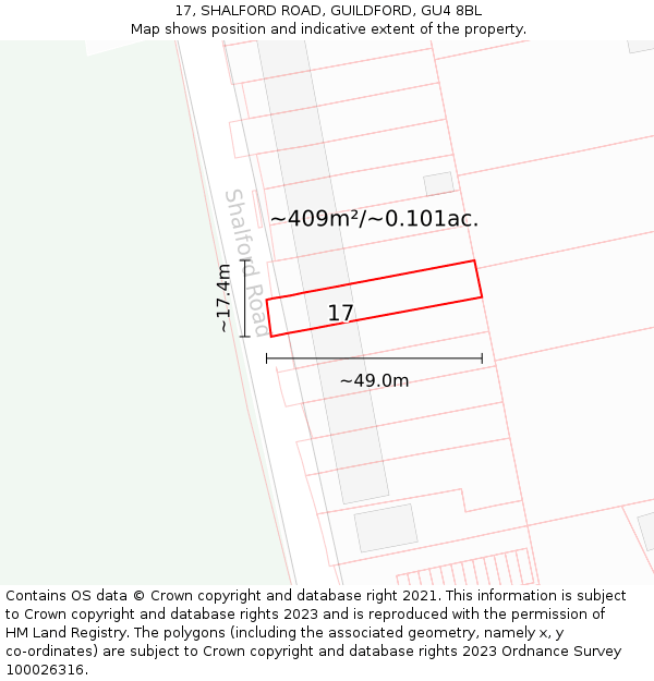 17, SHALFORD ROAD, GUILDFORD, GU4 8BL: Plot and title map