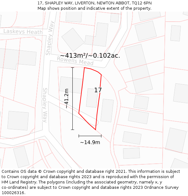 17, SHAPLEY WAY, LIVERTON, NEWTON ABBOT, TQ12 6PN: Plot and title map