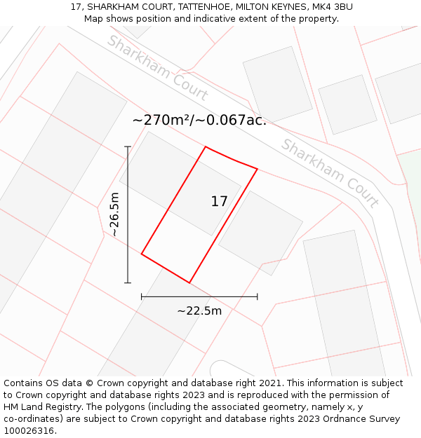 17, SHARKHAM COURT, TATTENHOE, MILTON KEYNES, MK4 3BU: Plot and title map