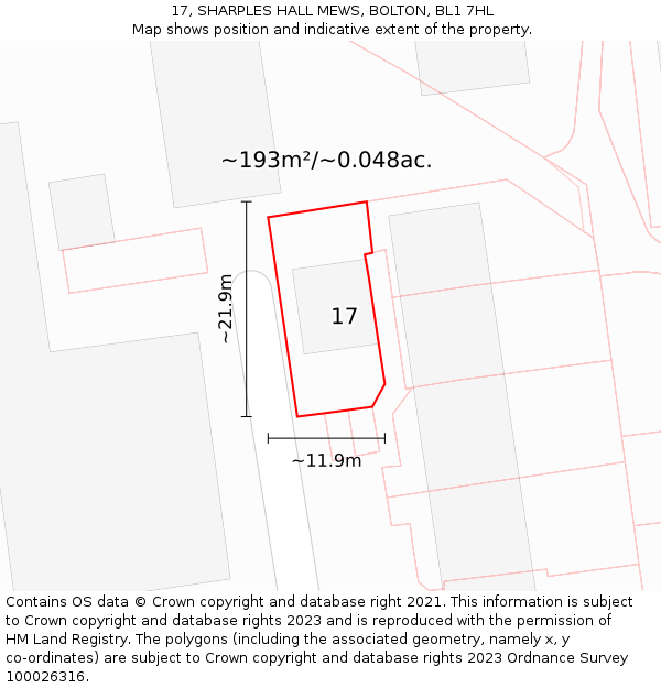17, SHARPLES HALL MEWS, BOLTON, BL1 7HL: Plot and title map
