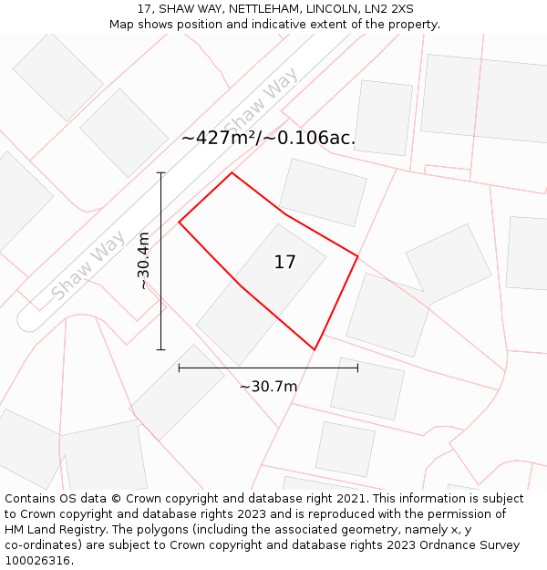 17, SHAW WAY, NETTLEHAM, LINCOLN, LN2 2XS: Plot and title map