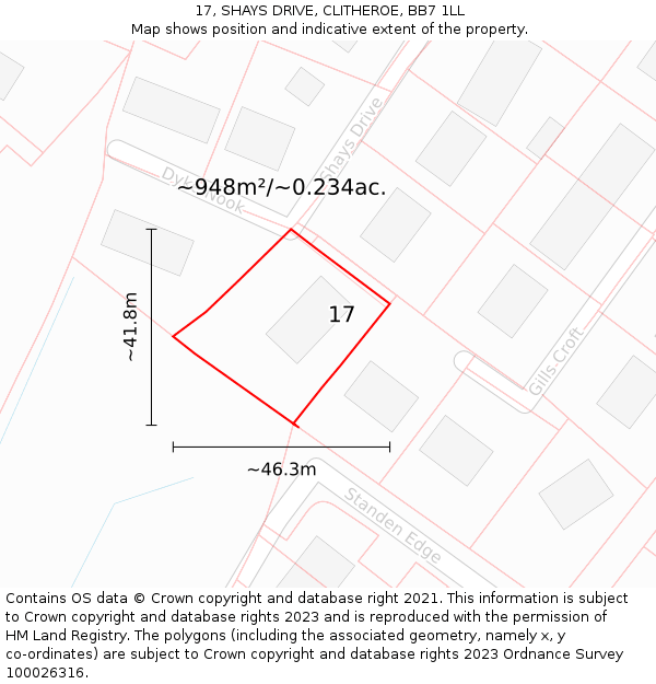 17, SHAYS DRIVE, CLITHEROE, BB7 1LL: Plot and title map