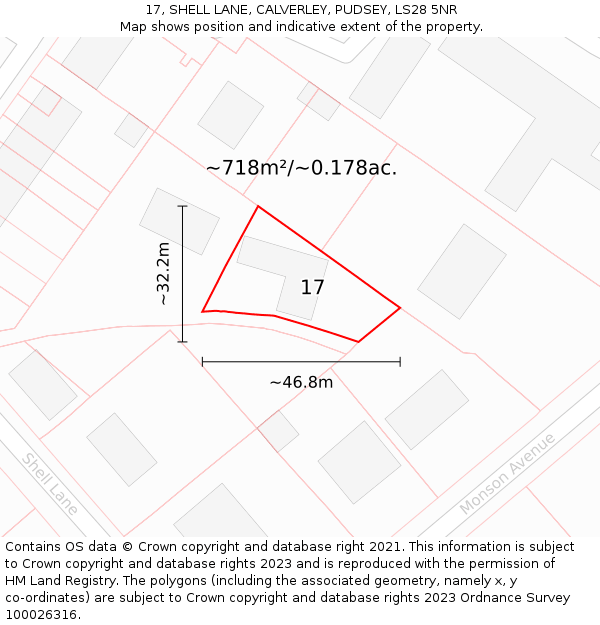 17, SHELL LANE, CALVERLEY, PUDSEY, LS28 5NR: Plot and title map