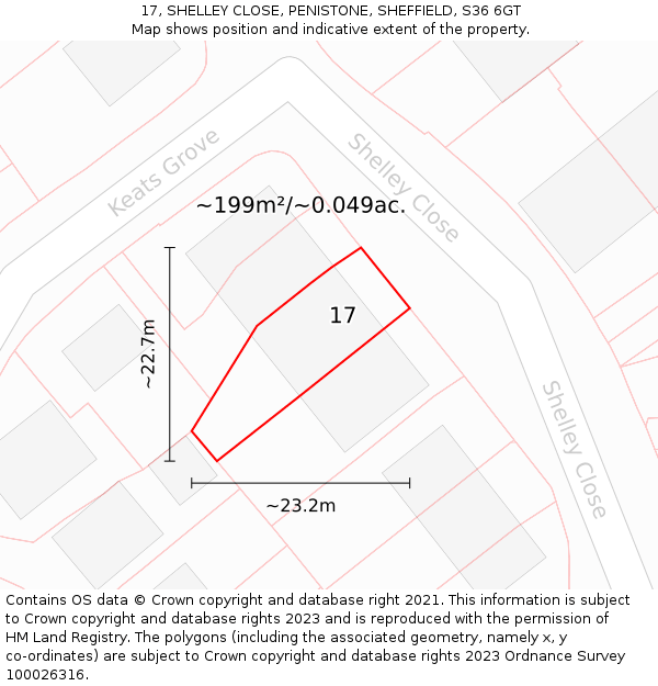 17, SHELLEY CLOSE, PENISTONE, SHEFFIELD, S36 6GT: Plot and title map