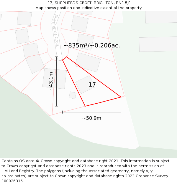 17, SHEPHERDS CROFT, BRIGHTON, BN1 5JF: Plot and title map