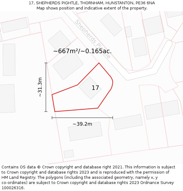 17, SHEPHERDS PIGHTLE, THORNHAM, HUNSTANTON, PE36 6NA: Plot and title map
