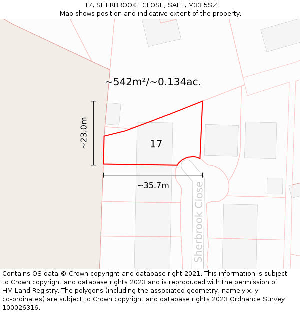 17, SHERBROOKE CLOSE, SALE, M33 5SZ: Plot and title map
