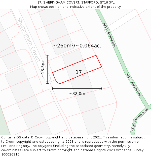 17, SHERINGHAM COVERT, STAFFORD, ST16 3YL: Plot and title map