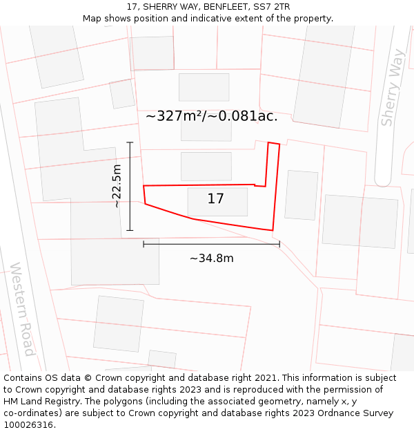 17, SHERRY WAY, BENFLEET, SS7 2TR: Plot and title map