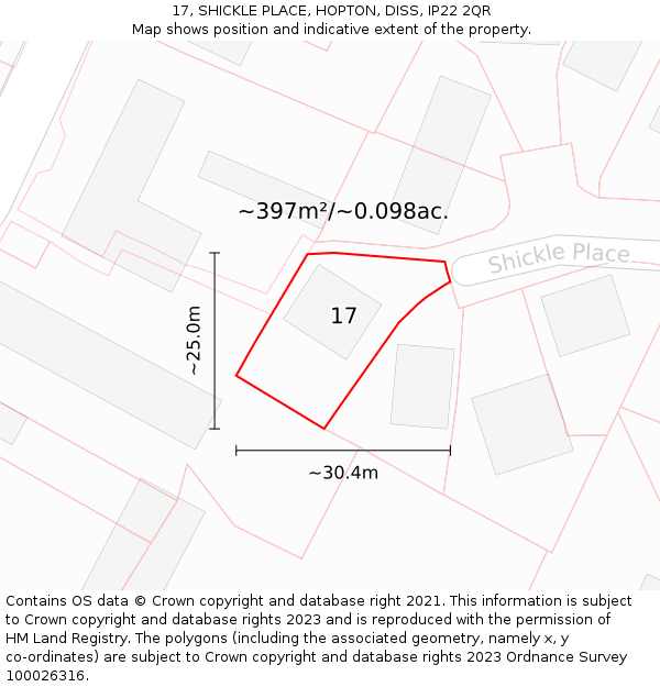 17, SHICKLE PLACE, HOPTON, DISS, IP22 2QR: Plot and title map