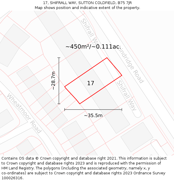 17, SHIFRALL WAY, SUTTON COLDFIELD, B75 7JR: Plot and title map