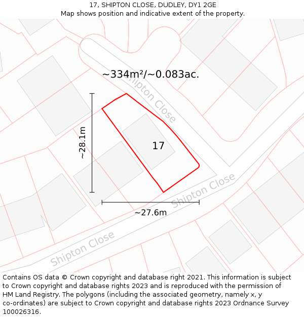 17, SHIPTON CLOSE, DUDLEY, DY1 2GE: Plot and title map