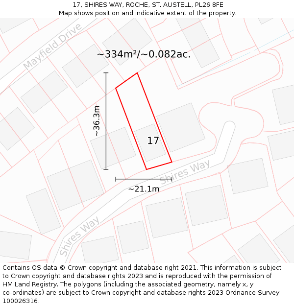 17, SHIRES WAY, ROCHE, ST. AUSTELL, PL26 8FE: Plot and title map