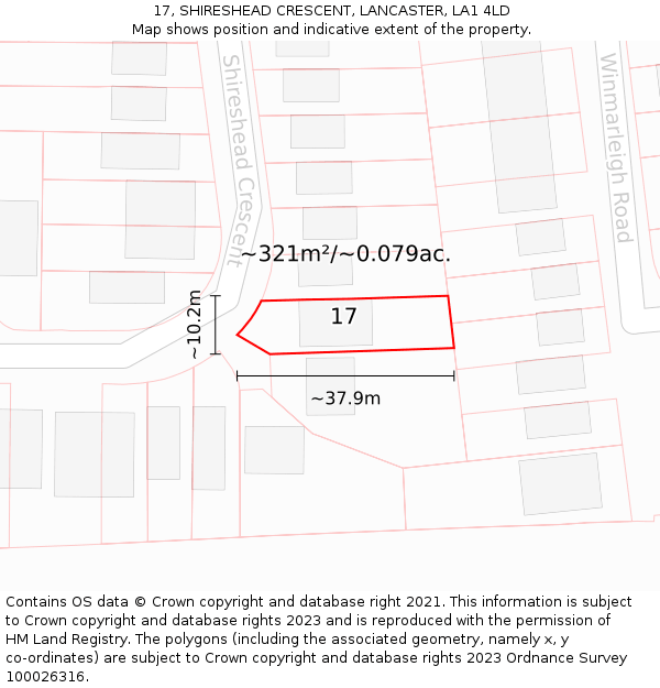 17, SHIRESHEAD CRESCENT, LANCASTER, LA1 4LD: Plot and title map