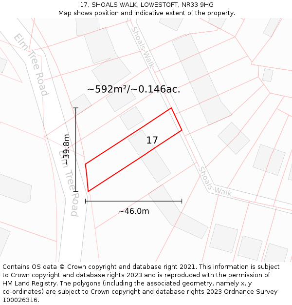 17, SHOALS WALK, LOWESTOFT, NR33 9HG: Plot and title map