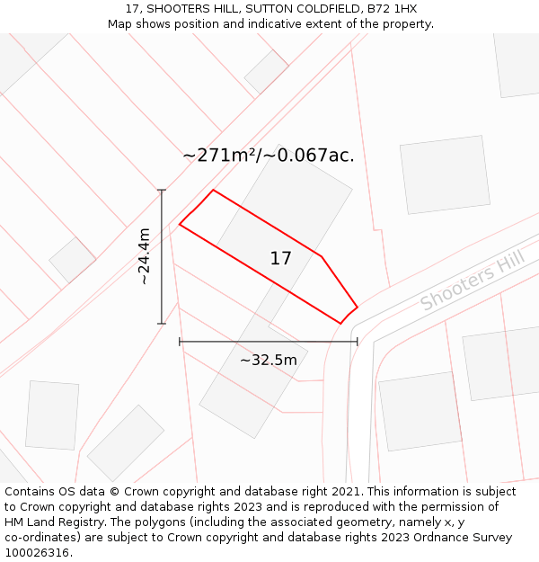 17, SHOOTERS HILL, SUTTON COLDFIELD, B72 1HX: Plot and title map