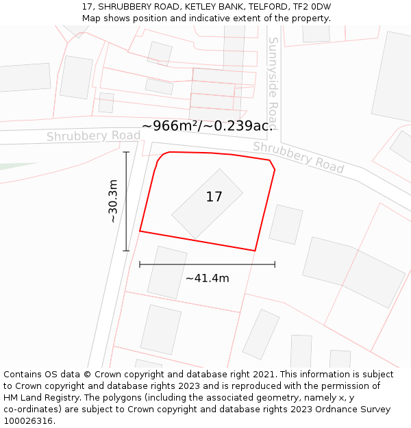 17, SHRUBBERY ROAD, KETLEY BANK, TELFORD, TF2 0DW: Plot and title map