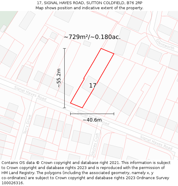 17, SIGNAL HAYES ROAD, SUTTON COLDFIELD, B76 2RP: Plot and title map