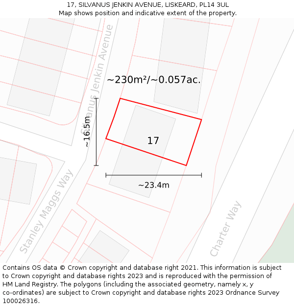 17, SILVANUS JENKIN AVENUE, LISKEARD, PL14 3UL: Plot and title map
