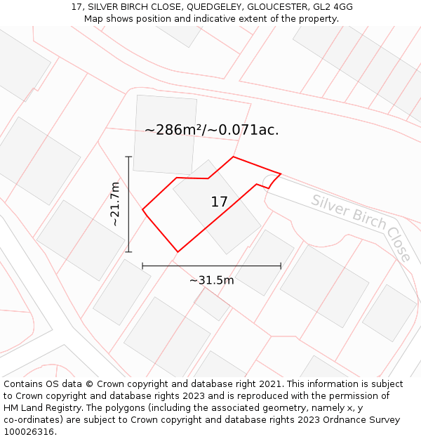 17, SILVER BIRCH CLOSE, QUEDGELEY, GLOUCESTER, GL2 4GG: Plot and title map