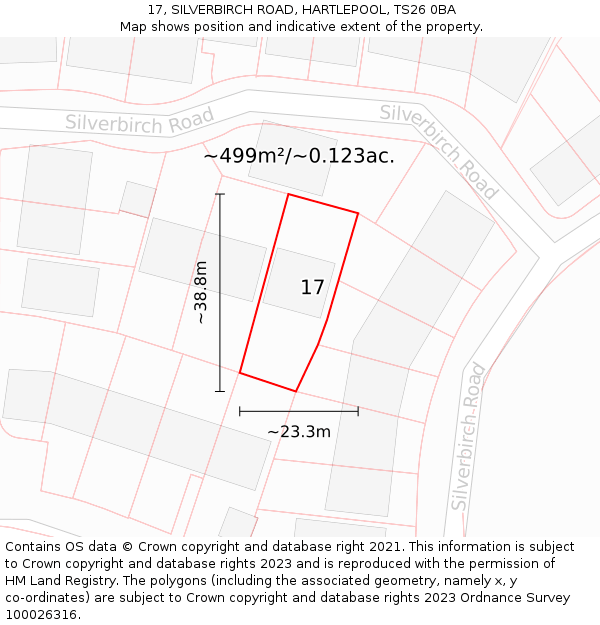 17, SILVERBIRCH ROAD, HARTLEPOOL, TS26 0BA: Plot and title map