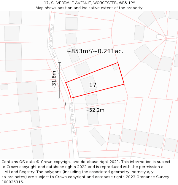 17, SILVERDALE AVENUE, WORCESTER, WR5 1PY: Plot and title map
