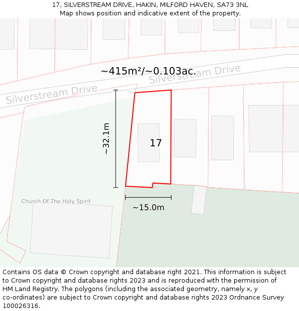 17, SILVERSTREAM DRIVE, HAKIN, MILFORD HAVEN, SA73 3NL: Plot and title map