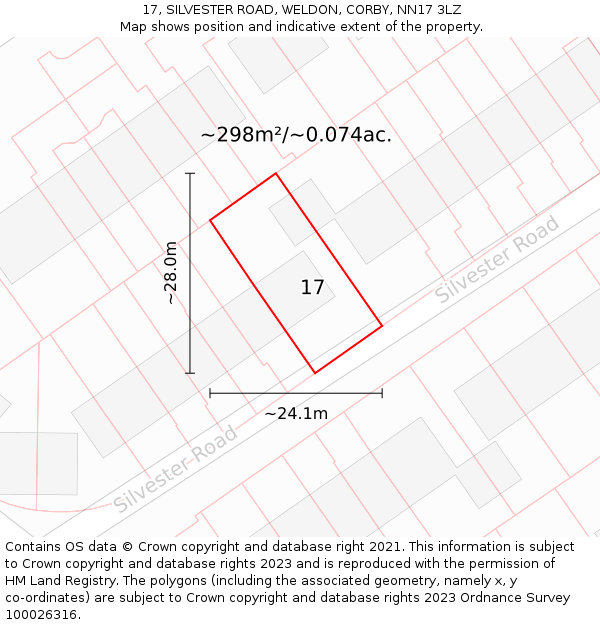 17, SILVESTER ROAD, WELDON, CORBY, NN17 3LZ: Plot and title map