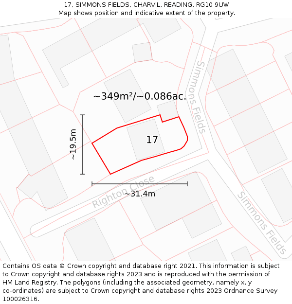 17, SIMMONS FIELDS, CHARVIL, READING, RG10 9UW: Plot and title map
