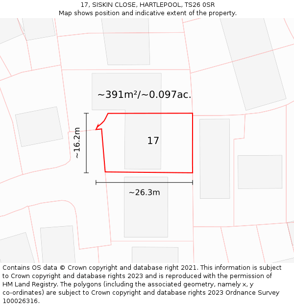 17, SISKIN CLOSE, HARTLEPOOL, TS26 0SR: Plot and title map