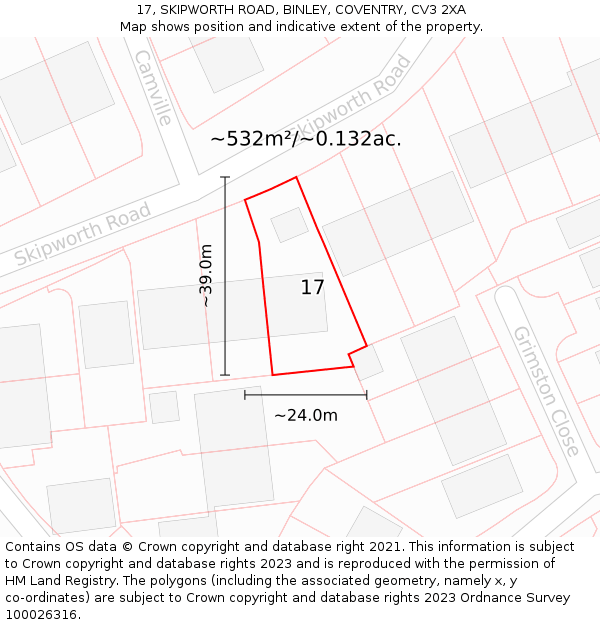 17, SKIPWORTH ROAD, BINLEY, COVENTRY, CV3 2XA: Plot and title map