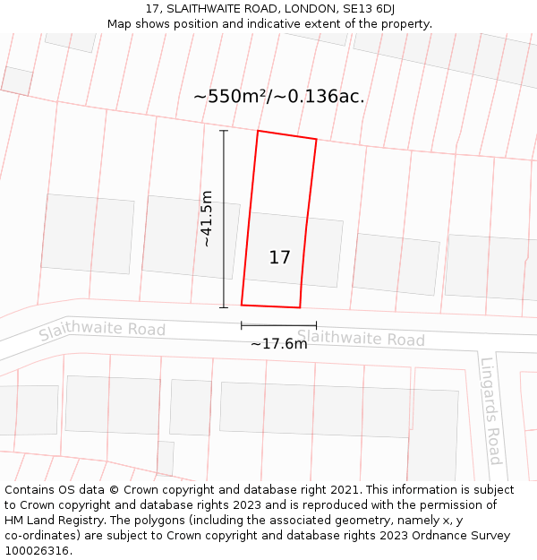 17, SLAITHWAITE ROAD, LONDON, SE13 6DJ: Plot and title map