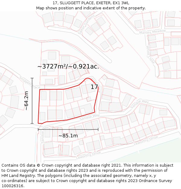 17, SLUGGETT PLACE, EXETER, EX1 3WL: Plot and title map