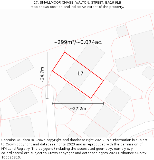 17, SMALLMOOR CHASE, WALTON, STREET, BA16 9LB: Plot and title map