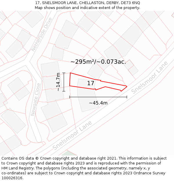 17, SNELSMOOR LANE, CHELLASTON, DERBY, DE73 6NQ: Plot and title map
