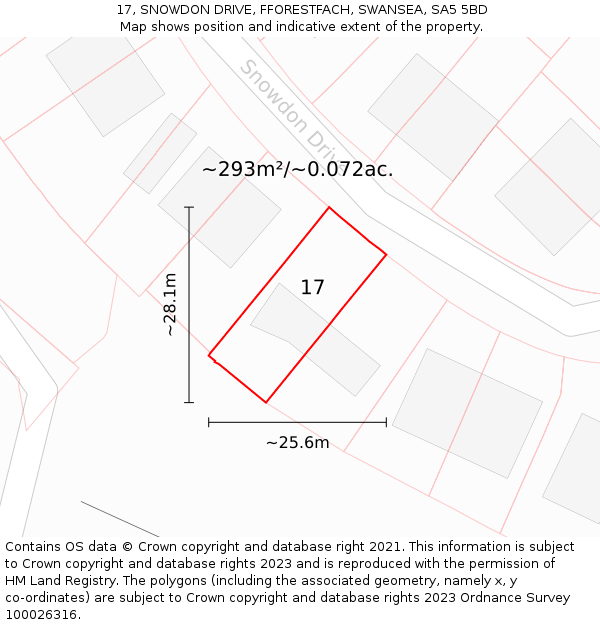 17, SNOWDON DRIVE, FFORESTFACH, SWANSEA, SA5 5BD: Plot and title map
