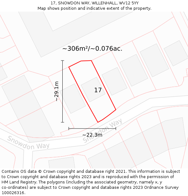 17, SNOWDON WAY, WILLENHALL, WV12 5YY: Plot and title map