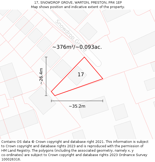 17, SNOWDROP GROVE, WARTON, PRESTON, PR4 1EP: Plot and title map