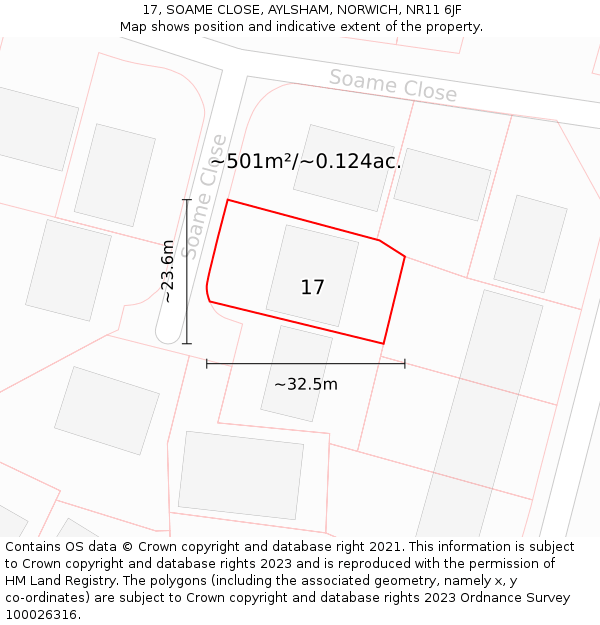 17, SOAME CLOSE, AYLSHAM, NORWICH, NR11 6JF: Plot and title map