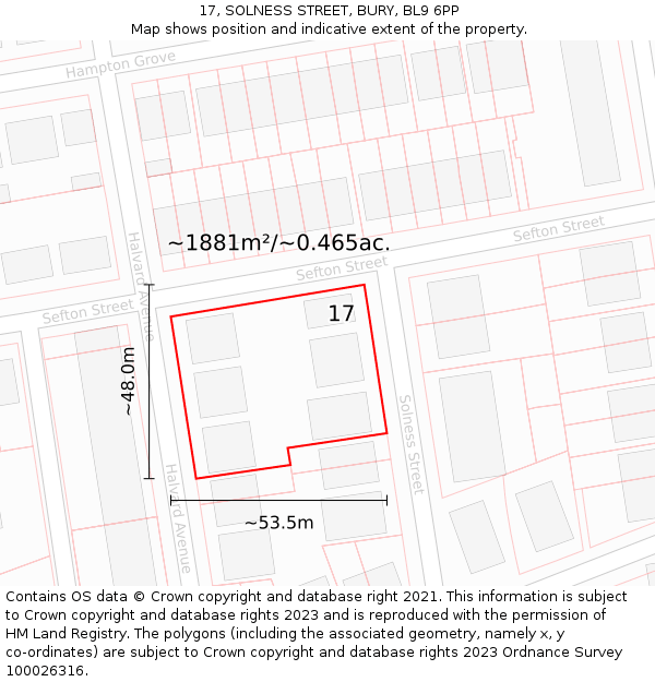 17, SOLNESS STREET, BURY, BL9 6PP: Plot and title map