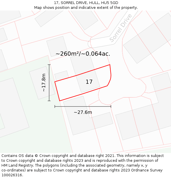 17, SORREL DRIVE, HULL, HU5 5GD: Plot and title map