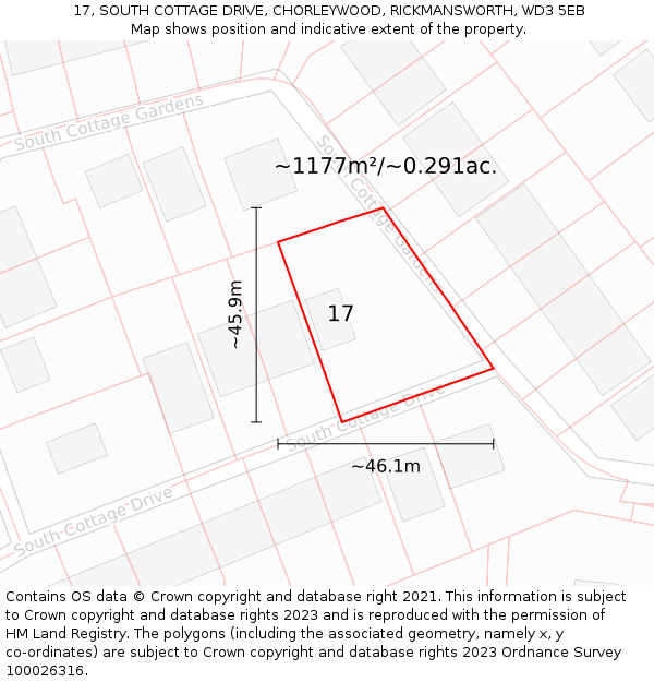 17, SOUTH COTTAGE DRIVE, CHORLEYWOOD, RICKMANSWORTH, WD3 5EB: Plot and title map