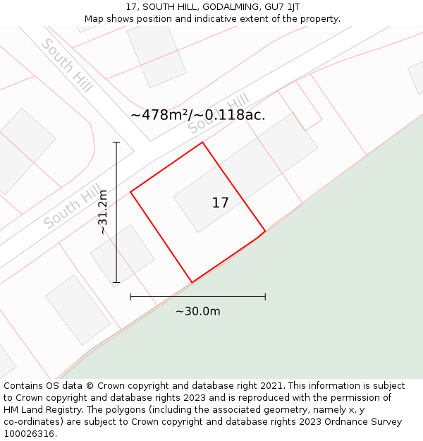17, SOUTH HILL, GODALMING, GU7 1JT: Plot and title map