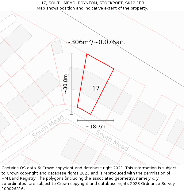 17, SOUTH MEAD, POYNTON, STOCKPORT, SK12 1EB: Plot and title map